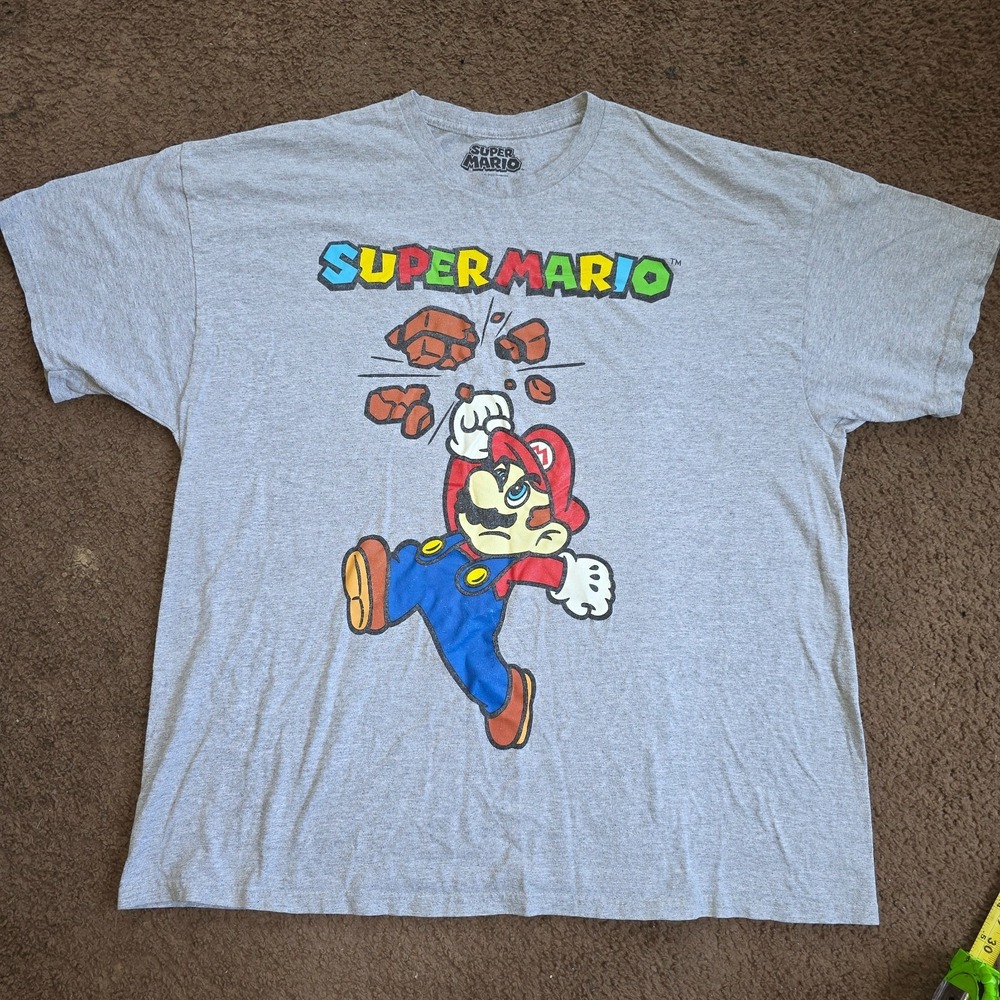 T-Shirt Super Mario Nintendo Gray Graphic Tee Men's 2X 2023 RN 117508